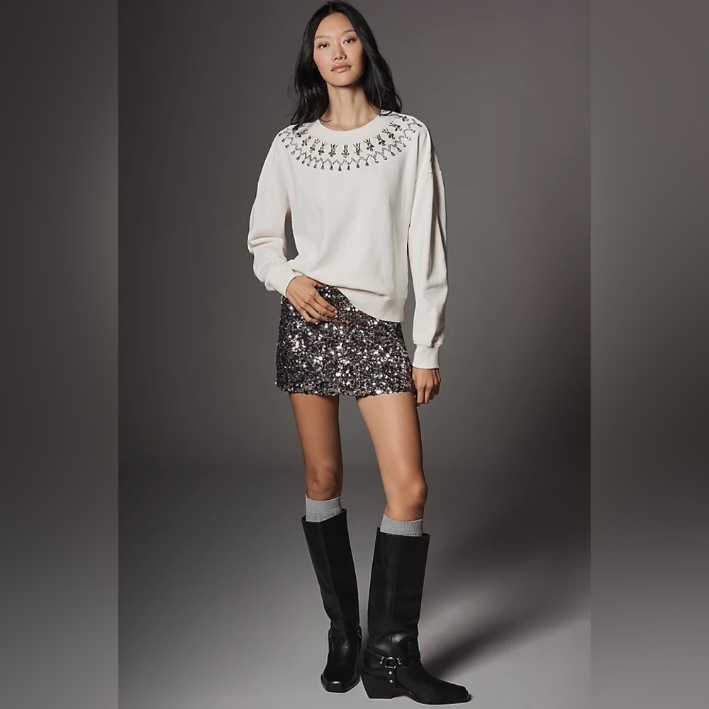 NWT! Anthropologie Maeve Long-Sleeve Embellished Sweatshirt - Size XL 🏓 - Picture 4 of 9